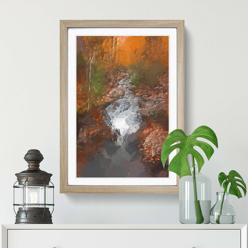 Woodland Stream in Abstract - Picture Frame Graphic Art Print, 91cm H x 60cm W x 2cm D, Oak