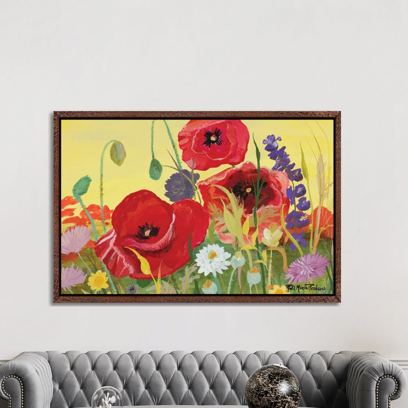 Victory Red Poppies I by Robin Maria - Painting on Canvas, Black Floater Frame, 152.5 cm H x 101.5 cm W