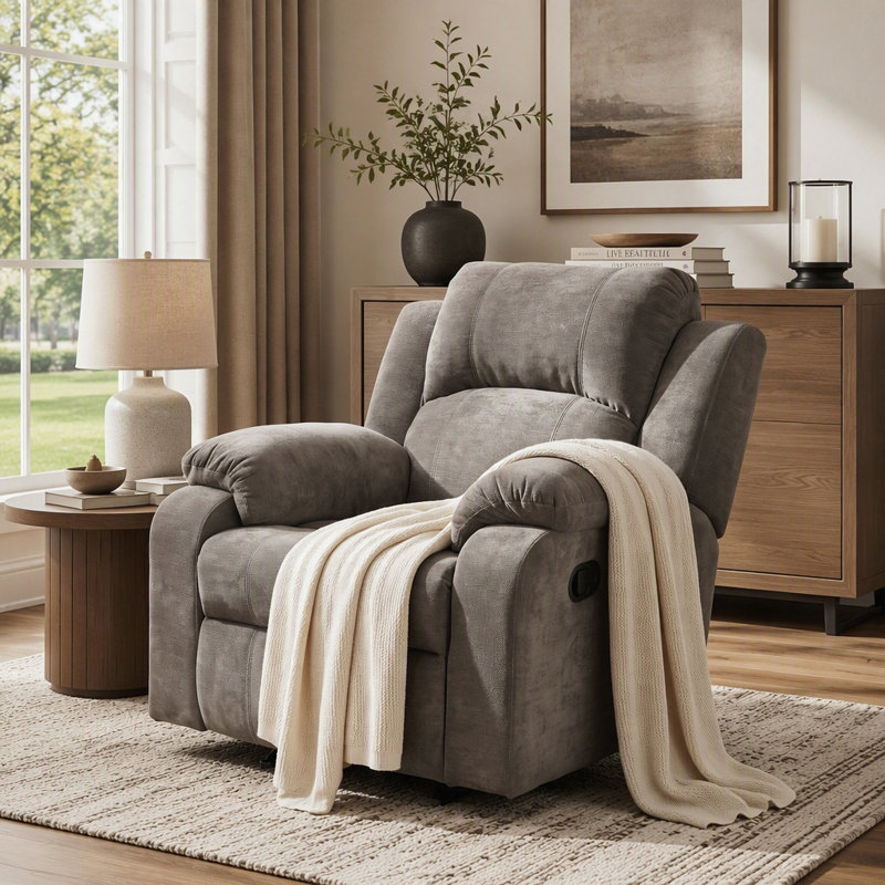 Fauteuil inclinable manuel en chenille avec 3 positions réglables, coussin en mousse souple, Chenille brun
