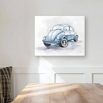 Beetle Blue Car - Illustrative Metal Print for Home Decor