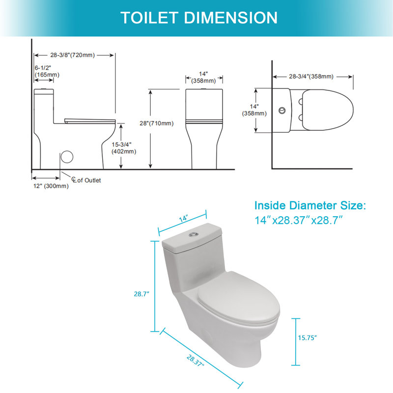 Ceramic One Piece Toilet, Dual Flush With Soft Closing Seat