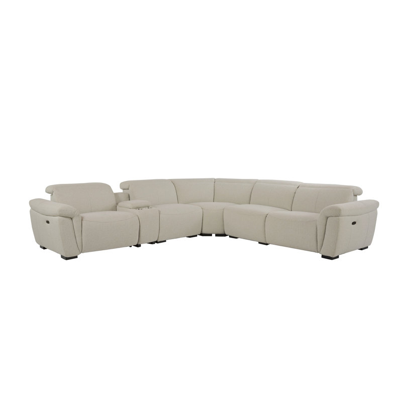 Canapé modulaire inclinable électrique Dayana Beige Boucle pour 5 personnes avec porte-gobelet et appui-tête réglable