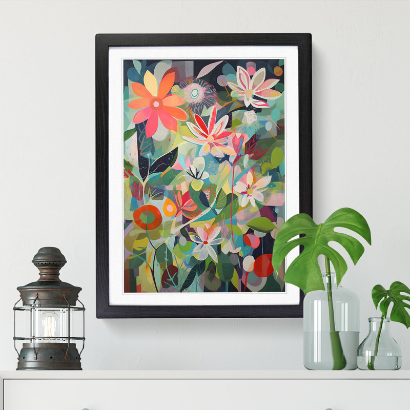 Floral Flowers Retro Vol.6 1 Piece Single Picture Frame Wall Art, 34cm H x 25cm W x 2cm D, Walnut