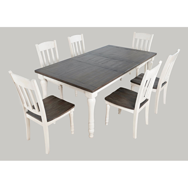 Aashma 6 - Person Extendable Solid Wood Top Four Leg Dining Set, 7 Pieces: Table, 6 Chairs, Vintage White, Vintage White