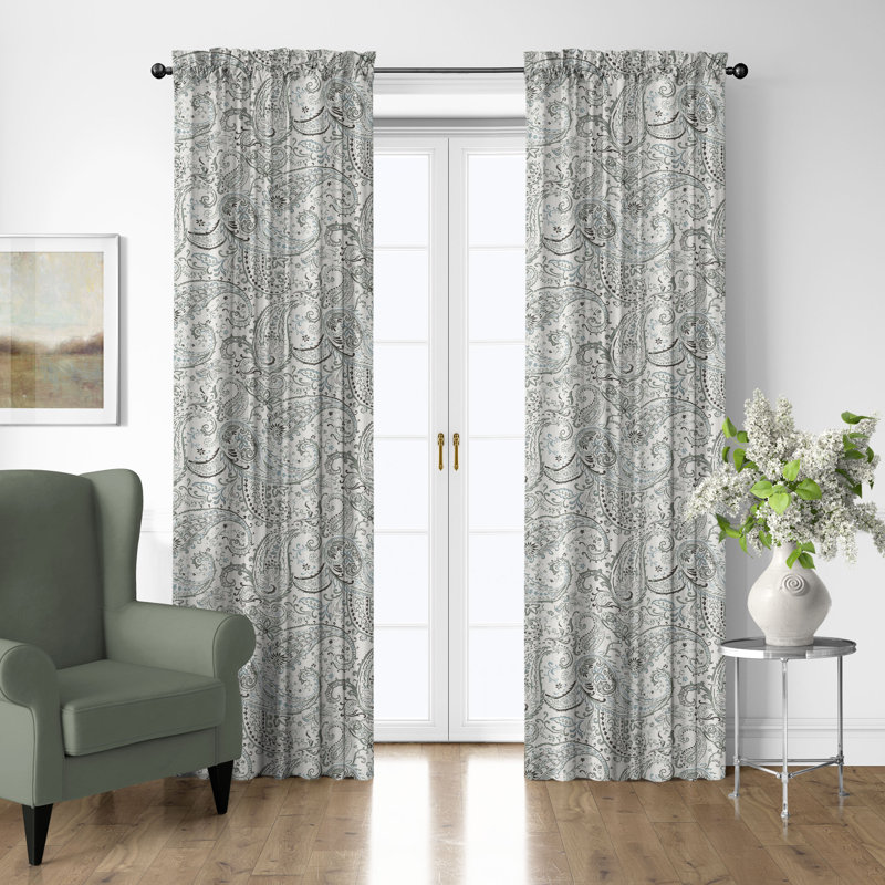 Ensemble de 2 panneaux de rideaux en coton Paisley Seafoam, L 50 po x L 108 po