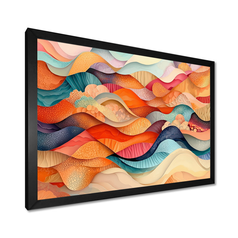 Nylin, «Danse chromatique du Biomorphisme II», art abstrait de vagues modernes, H 30 po x l 40 po, Cadre simple, Noir