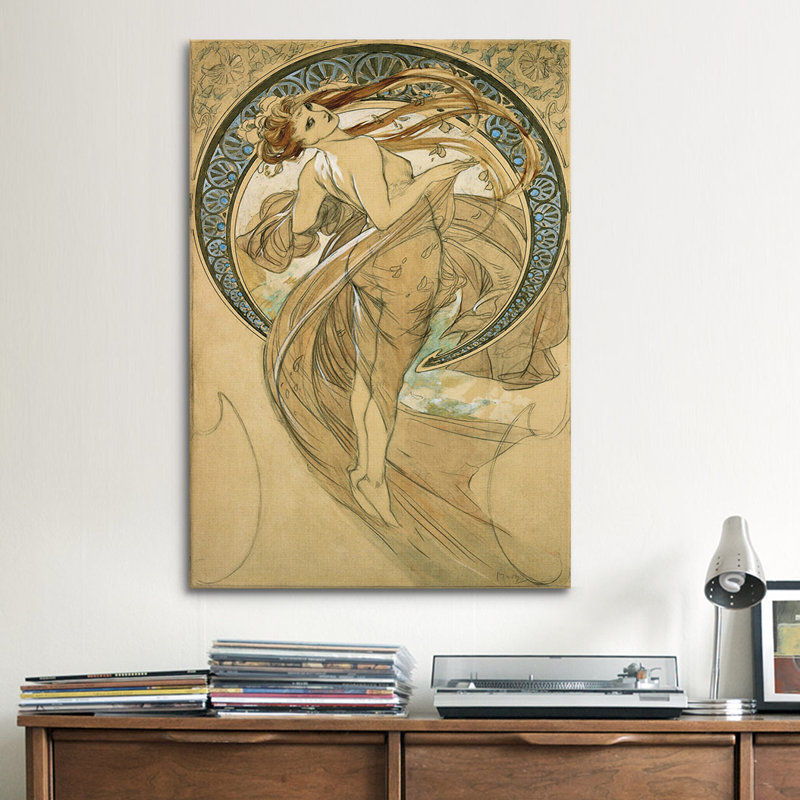 «Dance» par Alphonse Mucha, reproduction d'art sur toile, H 40 po x l 26 po x P 1,5 po, Toile tendue, Pas de tapis