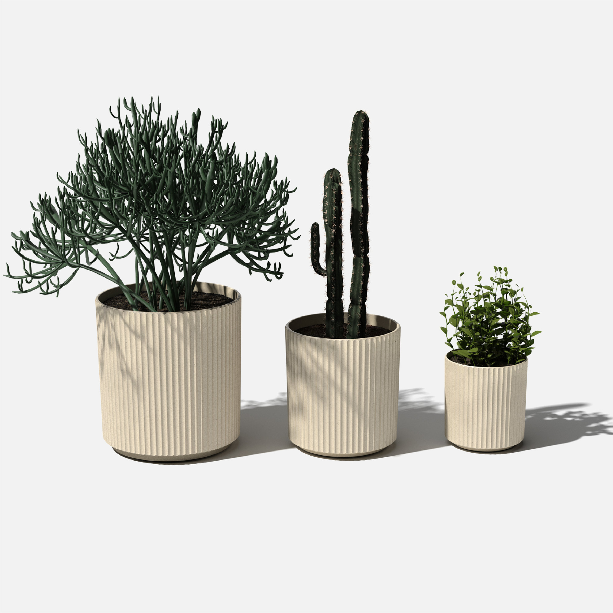 Demi Series Fluted Round Pot Planter (Set of 3), Sand