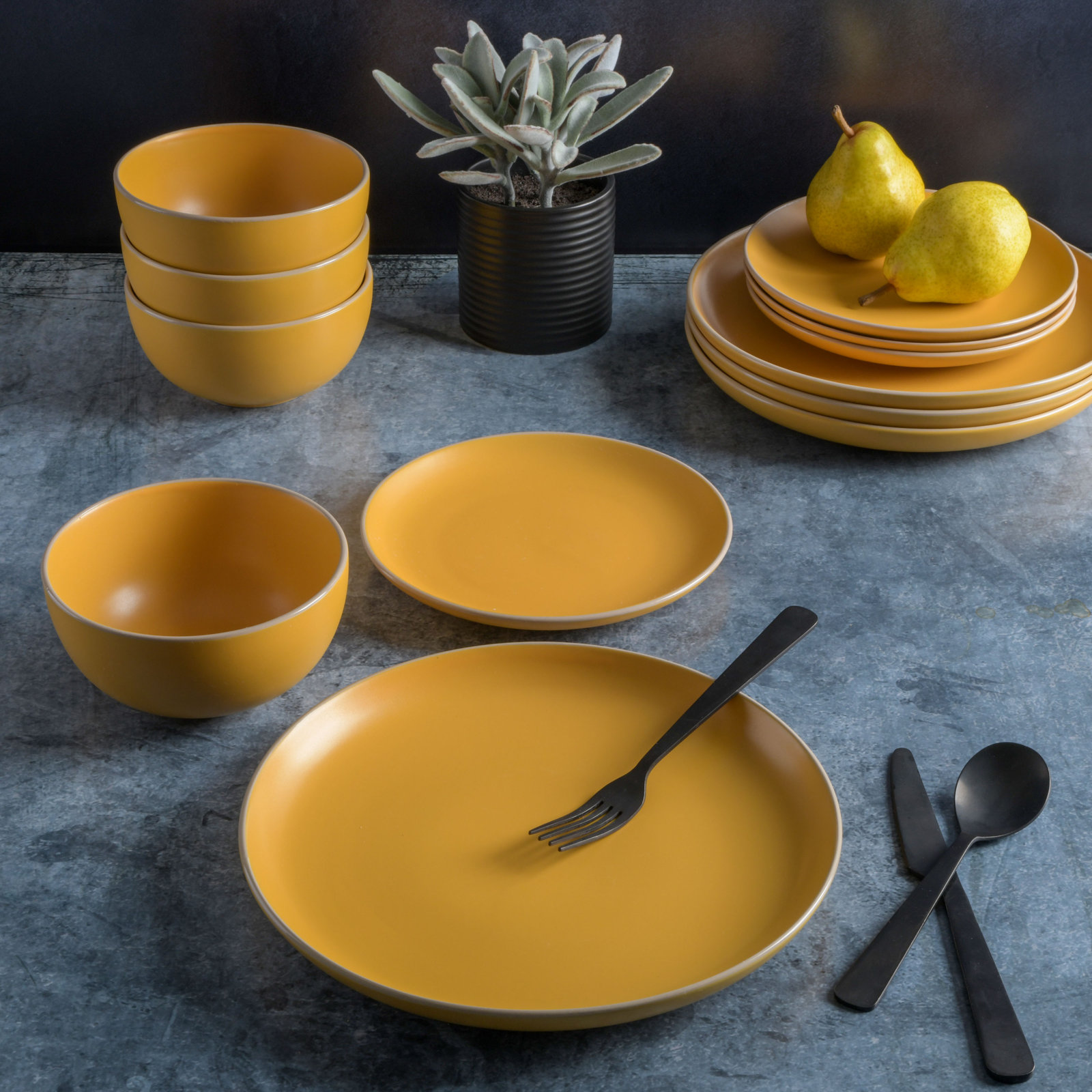 Rockaway Stoneware Dinnerware Set, Yellow