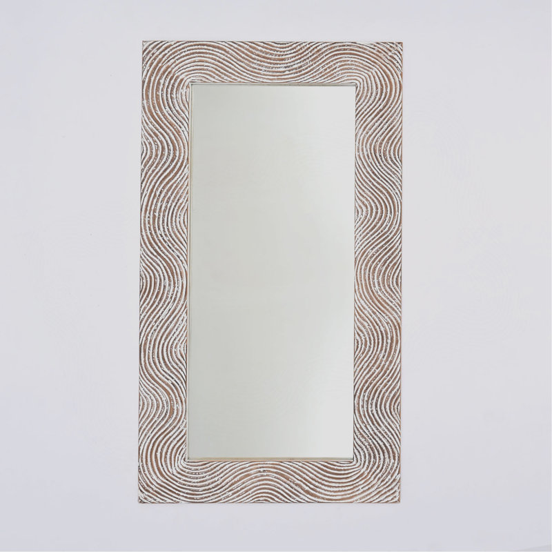 Miroir rectangulaire en bois massif rustique sculpté à la main - 36 po x 72 po