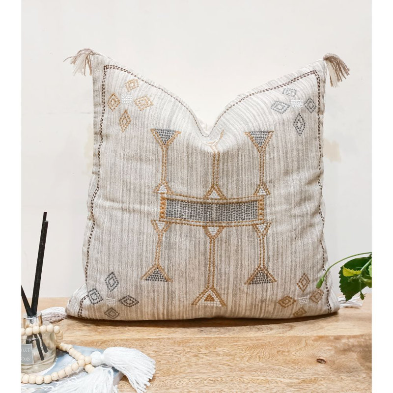 Boho Embroidered Throw Pillow Cover 20X20", Square 20" H x 20" W