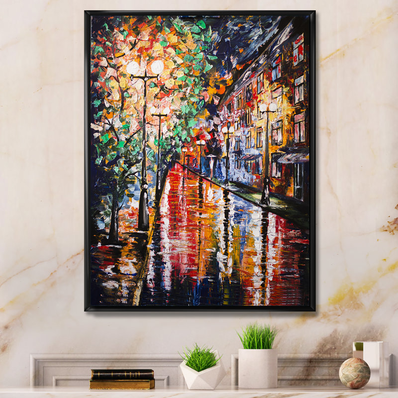 Paris Street Under Rain - Peinture, H 40 po x l 30 po x P 1,5 po, Cadre flottant noir