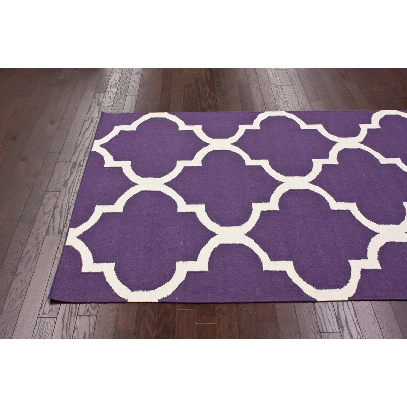 Tapis mauve en laine tissé à la main Manglo, Rectangle de 5 pi x 8 pi