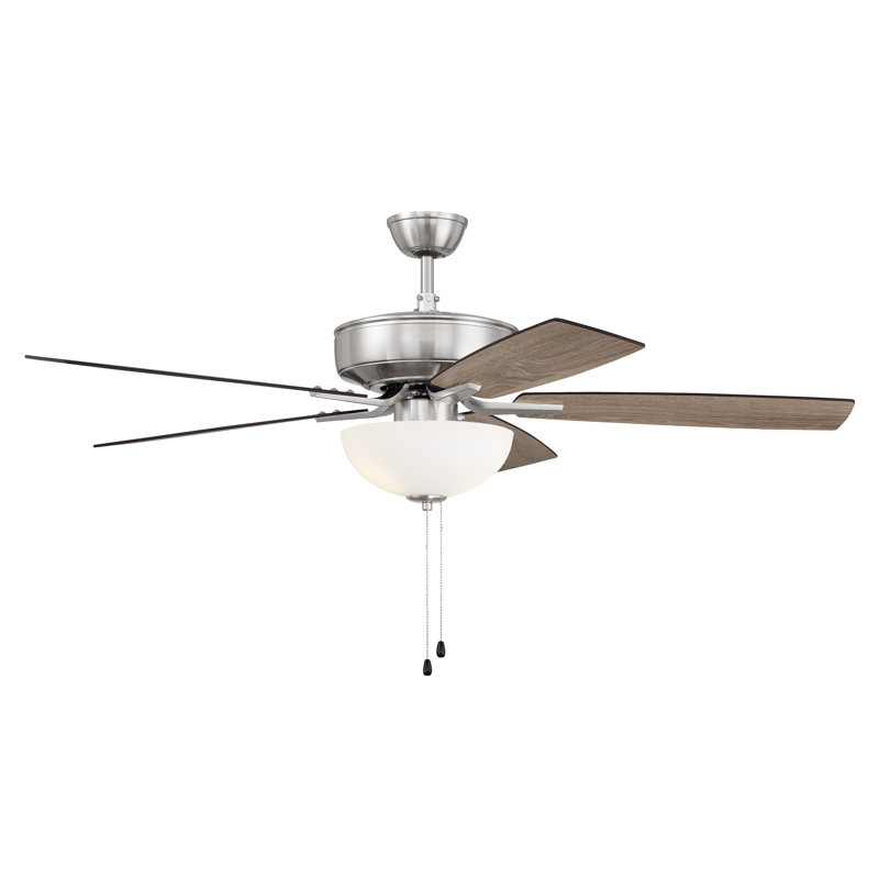 Brushed Polished Nickel 52" Ceiling Fan with Frosted Glass Bowl Light