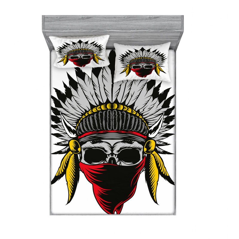 Ensemble de draps avec plumes crâne, Ensemble de drap pour grand lit avec drap-housse