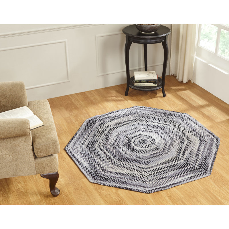 Emerson 100% Cotton Chenille Braided Area Rug - Black, Octagon 6'
