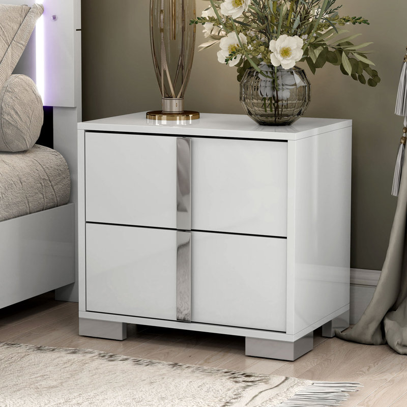 Table de chevet 2 tiroirs Duckworth, Blanc