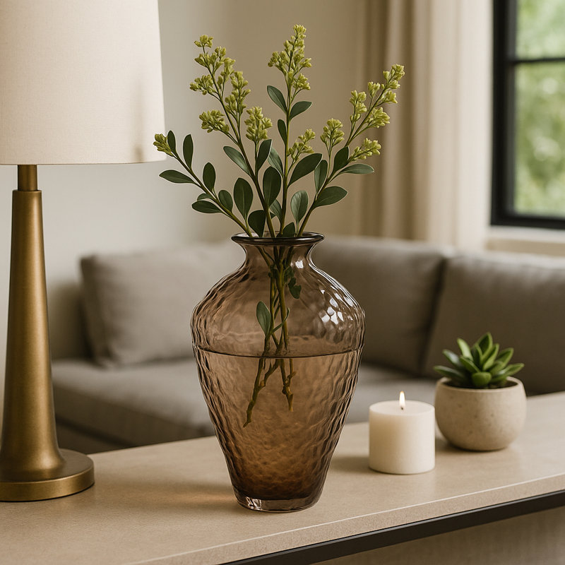 Contemporary Textured Glass Vase For Home Decor - Decorative Flower Vase Perfect For Table Centerpiece, Entryway, And Living Room Decor - 15",  Brown