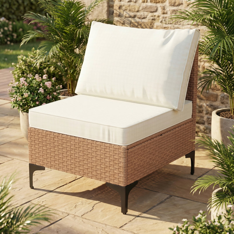 2-Piece Premium Wicker Patio Armless Chairs, Brown, White