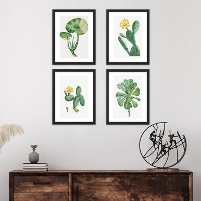«Green Blooming Flower», ensemble de 4 fleurs de cactus du désert, impression murale encadrée sur papier, impression de 4 pièces