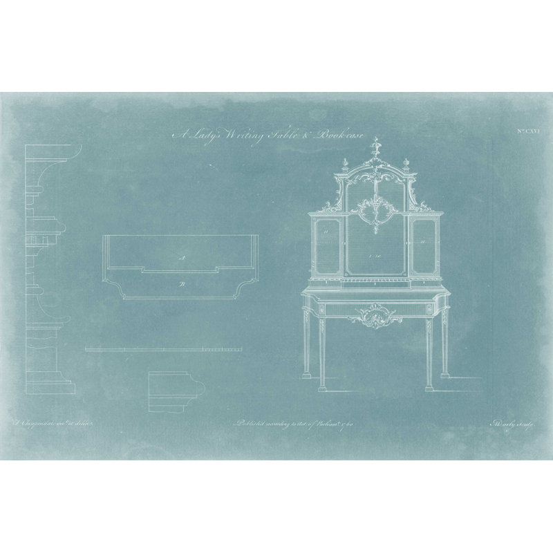Table d'écriture et bibliothèque Ladys par Thomas Chippendale, reproduction sur toile tendue, H 12 po x l 18 po x P 1,25 po