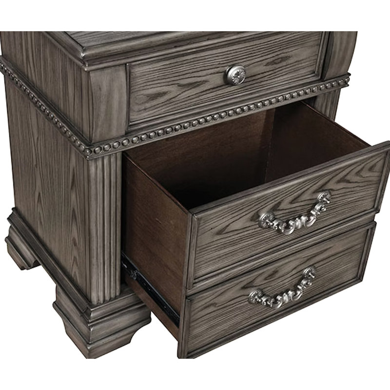 Table de chevet traditionnelle grise en bois massif et capacité de charge 3 pour la chambre à coucher - Finition