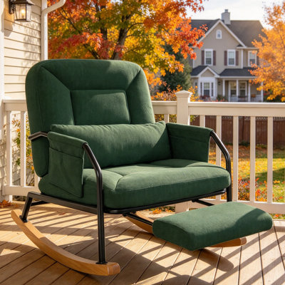 Oversized Rocking Chair with  4-Position  Adjustable Backrest and Retractable Footrest, Rocker Chair with Pillow and Pockets for Living Room, Bedroom ,Nursery and Balcony, Corduroy 