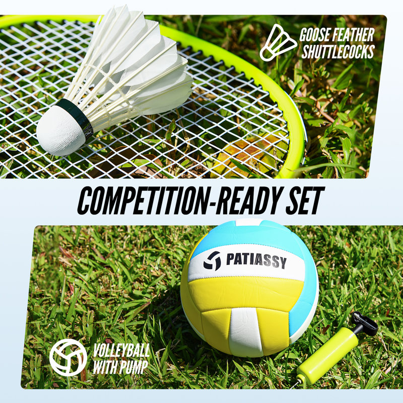 32ft, 26ft and 20ft Width and Height Adjustable Volleyball and Badminton Combo Set with Net