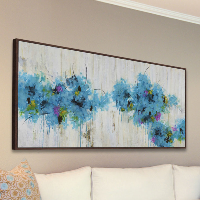 "blue fleuris" par julie joy floater, reproduction d’art sur toile encadrée, H 12 po x l 24 po x P 1,5 po