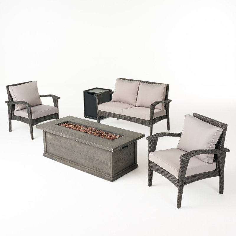 Ensemble de conversation avec canapé et coussins 5 pièces Hovik, Gris