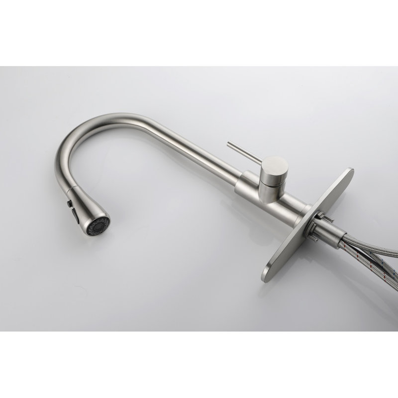 Single Handle High Arc Brushed Nickel Pull Out Kitchen Faucet,Single Level Stainlesaucets With Pull Down Sprayer