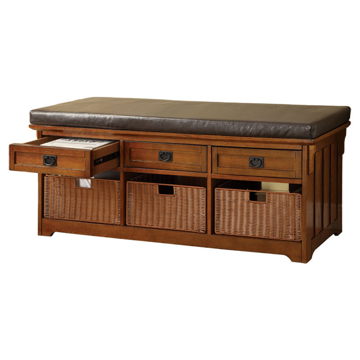 Banc de rangement en faux cuir, H 23 po x l 60 po x P 15,25 po