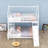 Twin Over Queen Wooden Bunk Bed With House-Shaped Design, Climbing Ramp And Nets-969962071