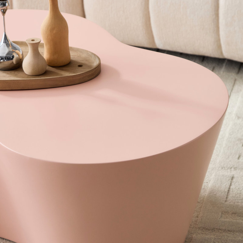 Table basse de 50 pouces en fibre de verre rose, style Mid-Century moderne, sans assemblage, durable et facile à nettoyer, esthétique de surface
