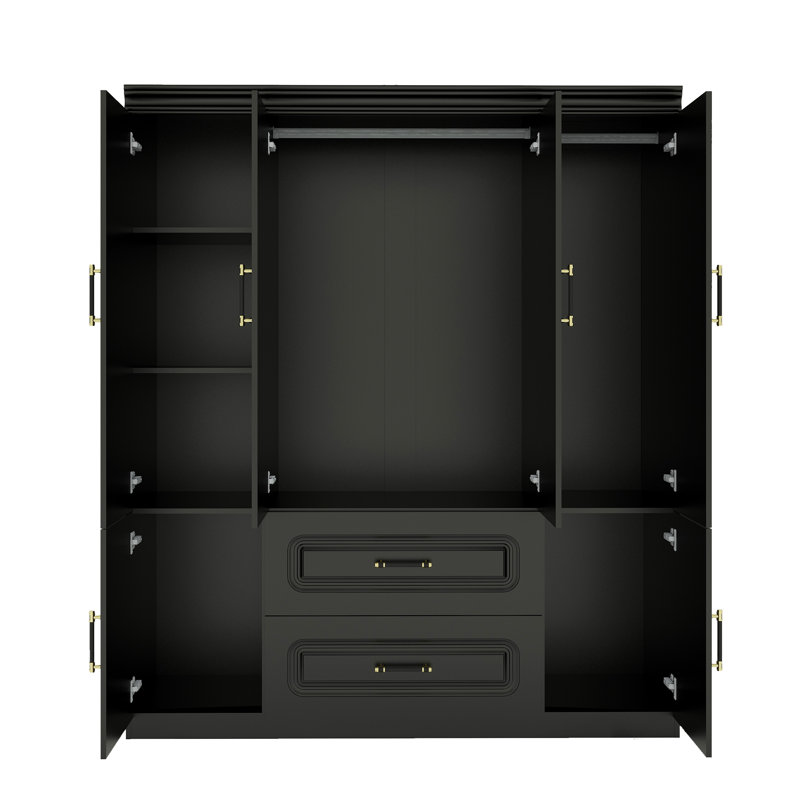 Armoire-penderie autoportante avec miroir, garde-robe noire moderne pour rangement