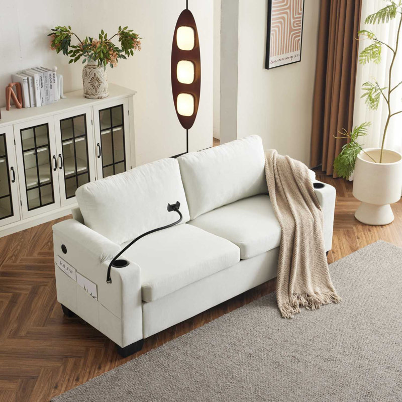 Grand canapé-lit coulissant avec chargement USB, mousse à mémoire de forme et coussins lavables, Blanc