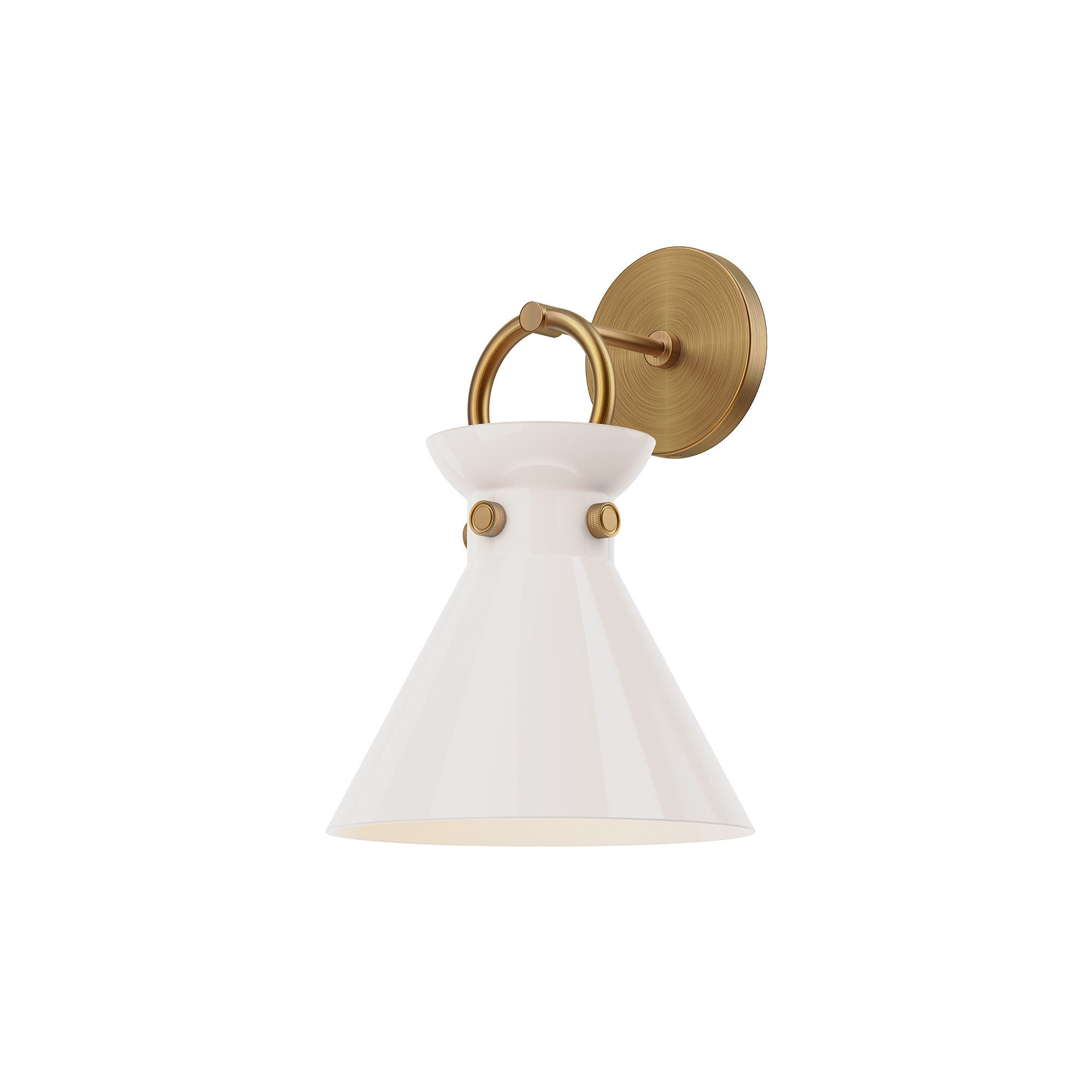 Tiney Single Light Steel Dimmable Armed Sconce, Aged Gold, Glossy Opal