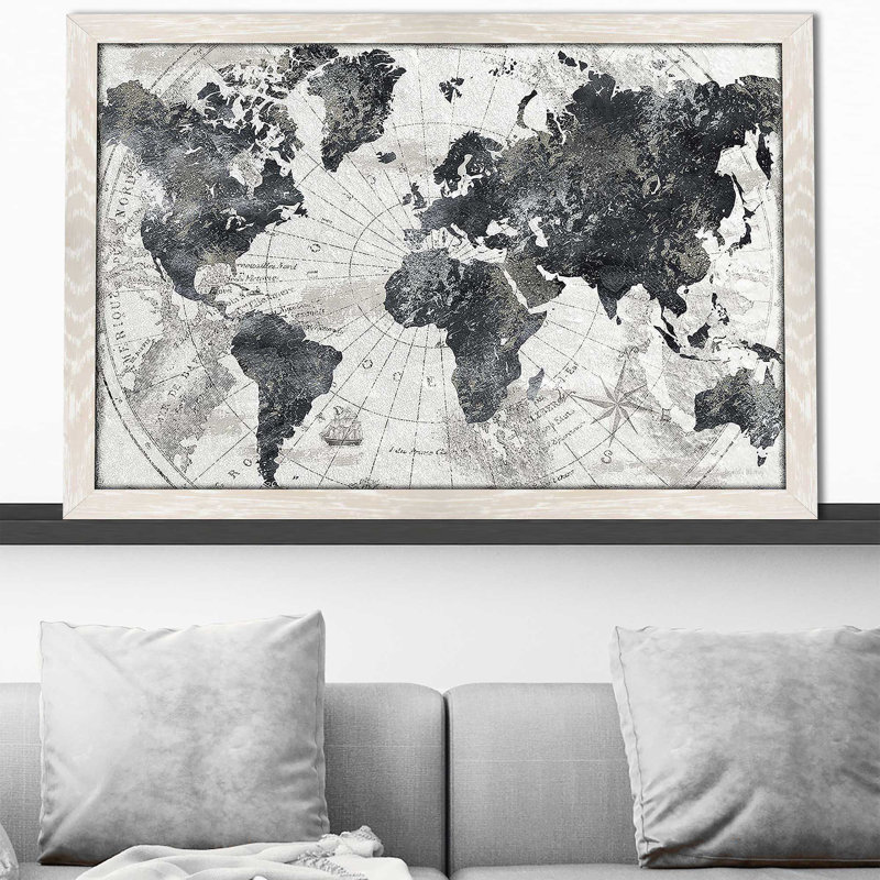 «Modern Atlas» par CAD Designs - impression, H 21,5 po x l 27,5 po x P 0,75 po, Cadre crème délavé