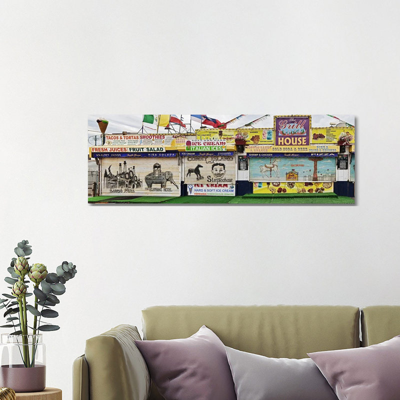 Old Store Front Along Riegelmann Boardwalk, Long Island, Coney Island, New York City, New York State, USA - Wrapped Canvas Panoramic Print