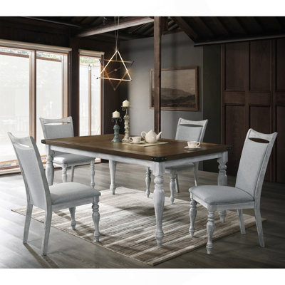 Ensemble de table de salle à manger 5 pièces avec 4 chaises rembourrées, blanc rustique et chêne
