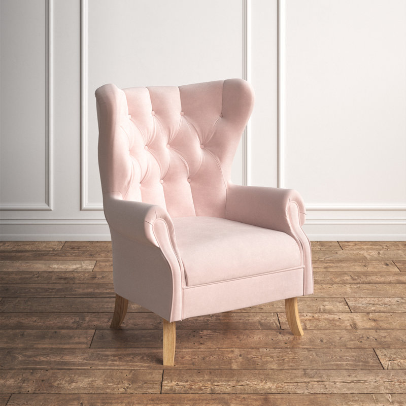 Calcott Velvet Wingback Chair, Blush Pink Velvet