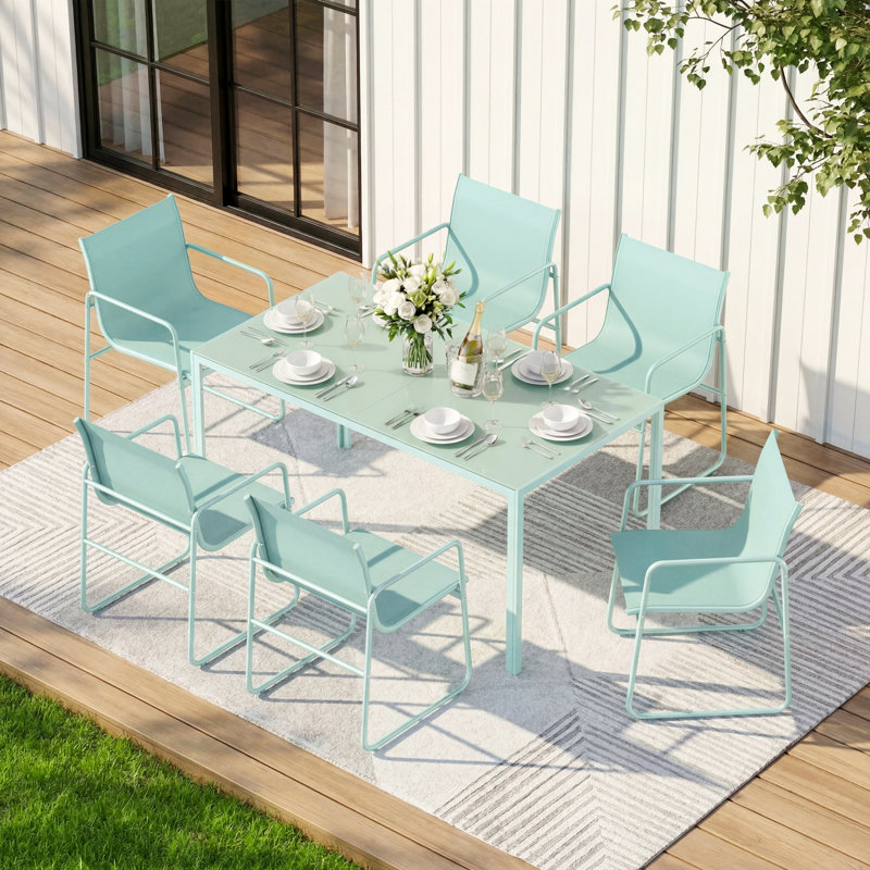 Rectangular 6 - Person 59.3" L Outdoor Restaurant Dining Set, Green