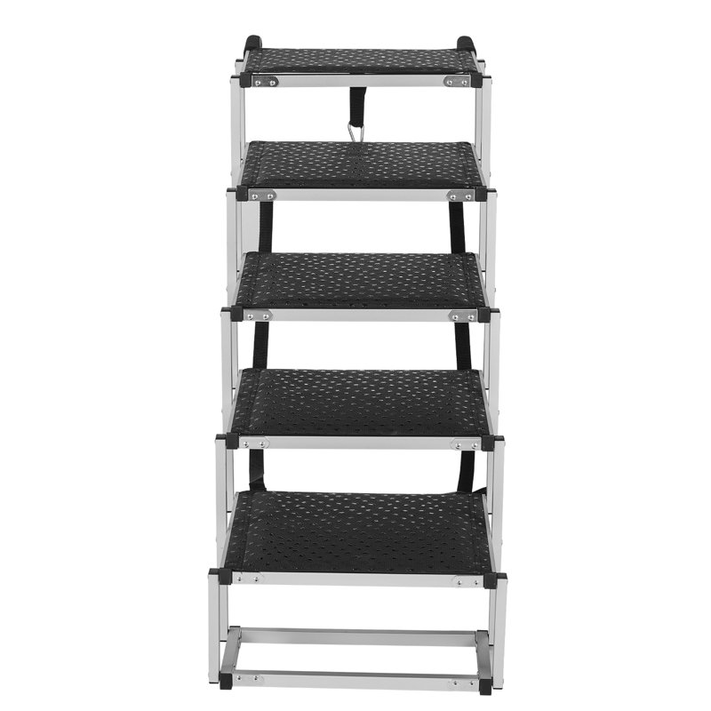 Escalier pour chien pliant en 5 étapes pour les voitures, en aluminium, pouvant supporter jusqu'à 150 lb, pour les petits animaux, les personnes âgées ou les animaux blessés, pouvant entrer dans des véhicules, des lits, des canapés, une surface confortable, une construction en aluminium stable et facile à transporter,