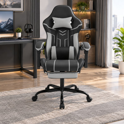 Fauteuil de jeu ergonomique avec repose-pieds et coussin de massage lombaire