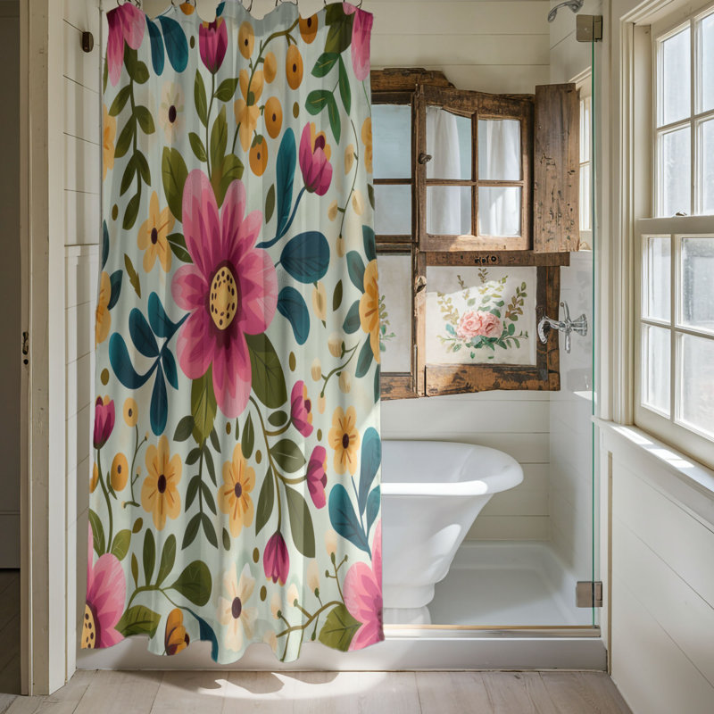 Blooming Spring Meadow - 1 Piece Standard Shower Curtain, 74"H x 71"W