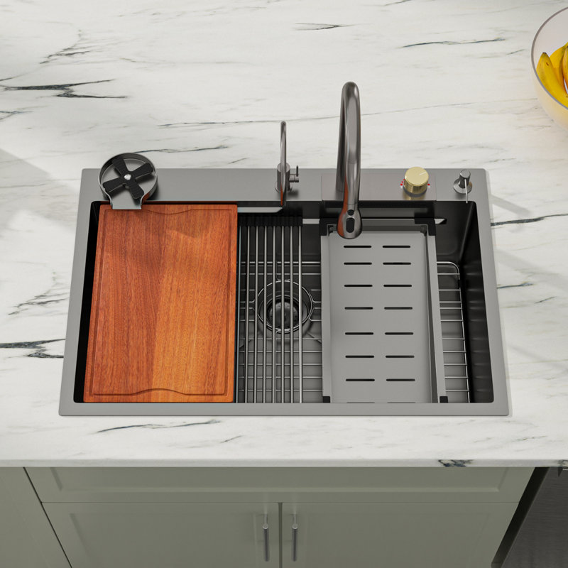 33' L Drop-In Single Bowl  Kitchen Sink, Bronze industriel-noir