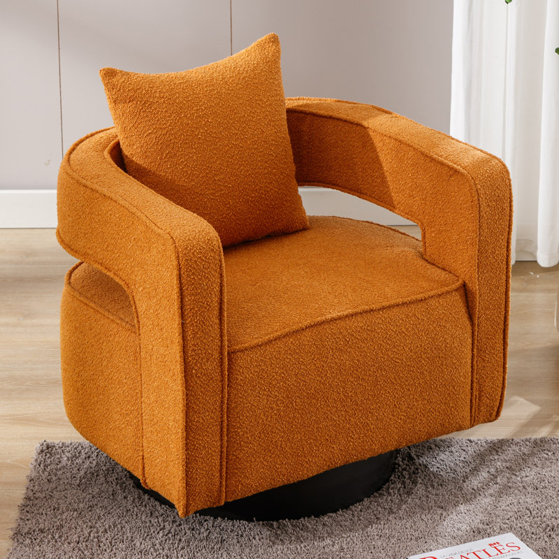 29 inches Wide  Swivel Barrel Chair, Caramel Boucle