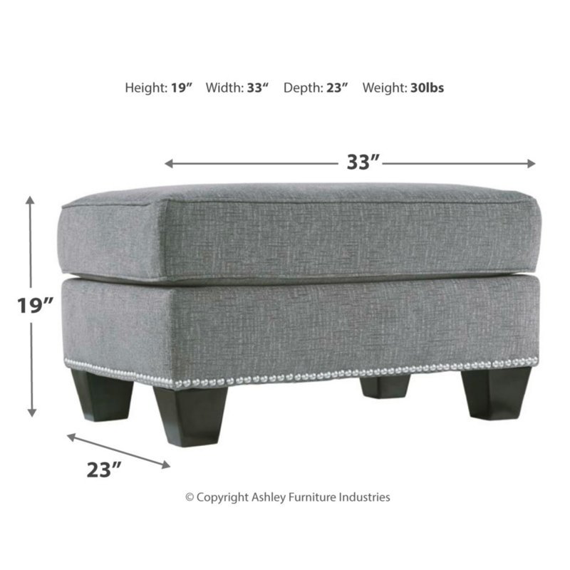 Barrali 33" Gray Chenille Rectangle Ottoman with Nailhead Trim