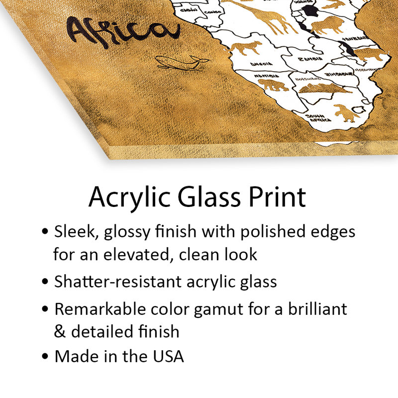 Reproduction de carte d'Afrique sur verre acrylique, H 24 po x l 24 po x P 0,25 po