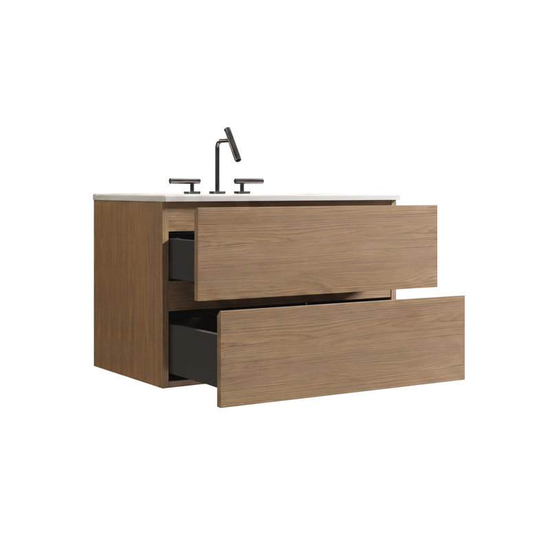 Meuble-lavabo simple de 30 po avec dessus en céramique avec trop-plein Kersha, pré-assemblé, Blanc, 30", Trou simple